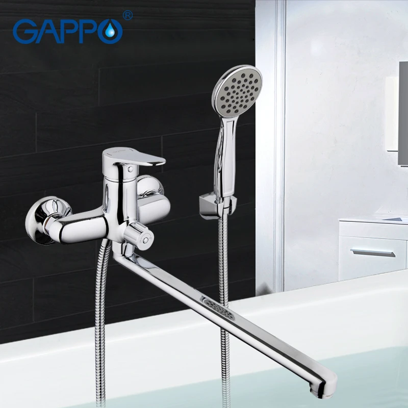

GAPPO Russian Style Wall-mount bathroom sink faucet torneira with long spout single handle bathtub mixer in hand show dfrkjhre