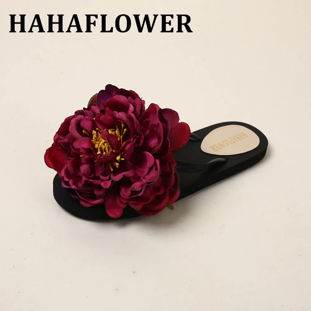 HAHAFLOWER/; женская пляжная обувь ручной работы с цветами; коллекция года; летние женские шлепанцы; вьетнамки на плоской подошве; ; A43