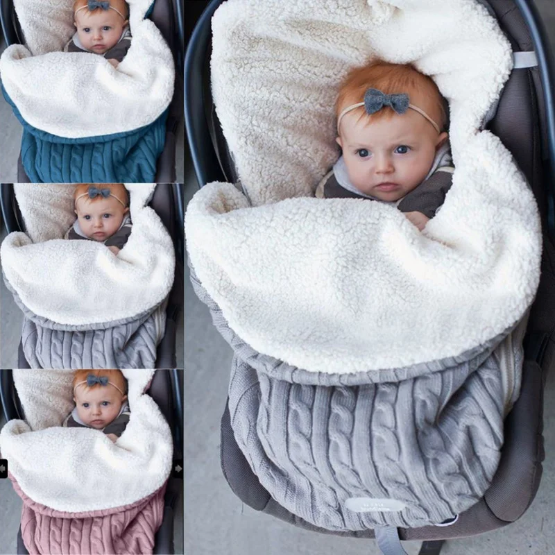 

Baby Sleeping Bags Cotton Knitting Envelope Newborn stroller Swaddling Blanket infant Warm Wool Swaddle Wrap winter