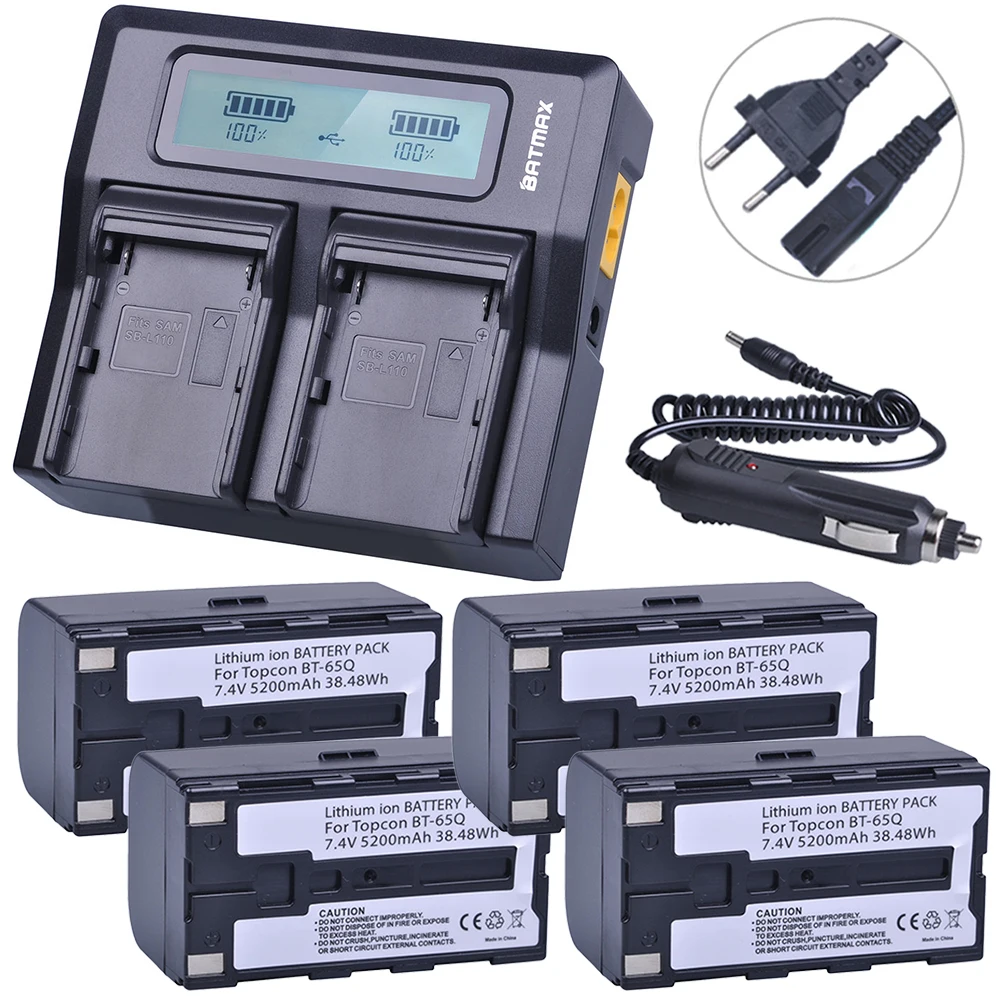 

4Pcs 7.4V 5200mAh BT-65Q BT 65Q Li-Ion Battery + Rapid LCD Dual Charger Kits for Topcon GTS 900 and GPT 9000 Total Station