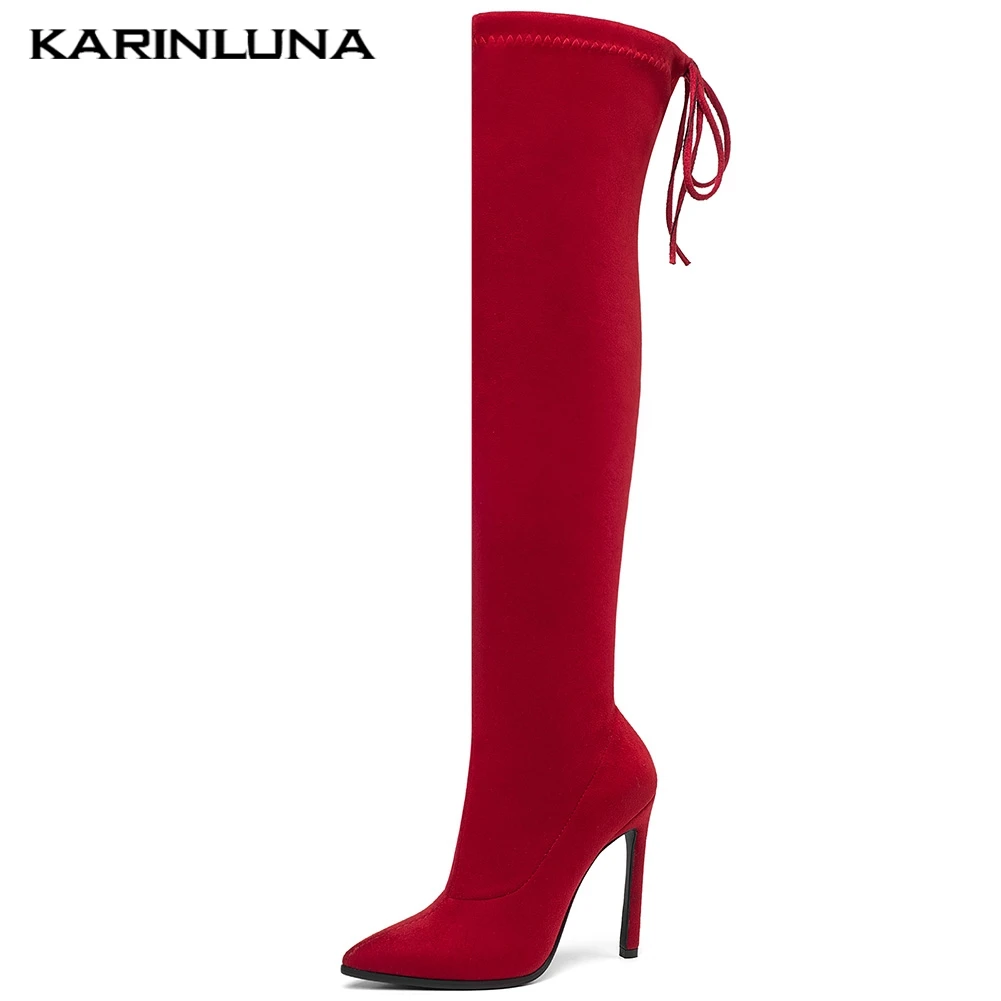 

Karinluna Brand Boots Women Shoes Sexy Thin High Heels Boots Fashion Pointed Toe Over The Knee Boots Woman Plus Size 43