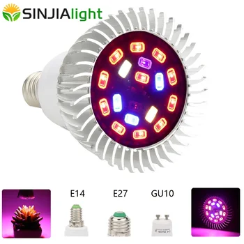 

18W Full Spectrum LED Grow Light Phytolamp E27 E14 GU10 Plant Growing Lamp 18LEDs Bulb for Flower Hydroponics Grow Box Seedling