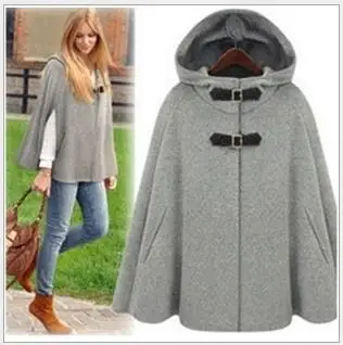 

Women's Winter New Warm Woolen Hoodie Cloak Coat Embroidered Drop Shoulder Long Sleeve Wool Cape Outerwear Kadin Mont HJ47