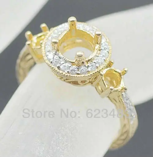 

14kt Yellow GOLD 6MM & 3.5MM ROUND CUT RING SEMI MOUNT SETTING WEDDING RING