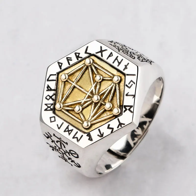 

Nordic mythology Viking rune Sterling silver rings for man and women Kabala totem Index Ring fashion jewelry mygrillz