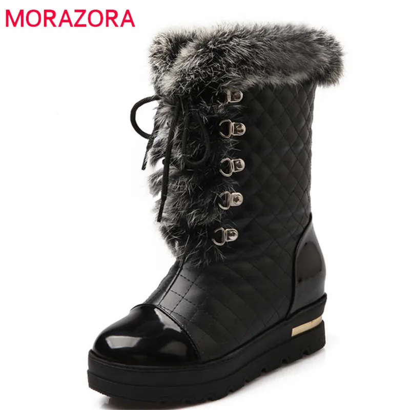 

MORAZORA 2018 new fashion shoes woman round toe warm winter snow boots lace up platform boots comfortable ankle boots women