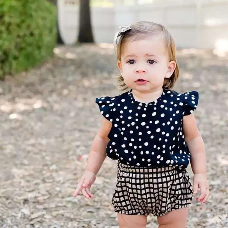 Summer Baby Girls Set Polka Dot T shirt Cotton Suit Children Clothing