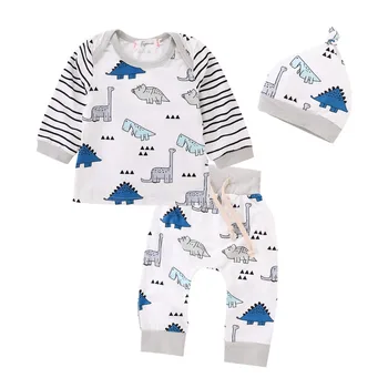 

New Born Infant Boy Girl Clothes Sets 3Pcs Long Sleeve Tops+Pants+Cap Long Sleeve Cute Cotton Baby Newborn Clothing Costume Kids