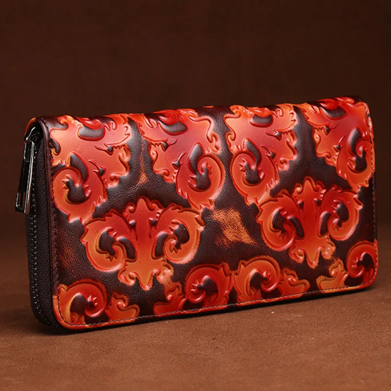 Женский Длинный кошелек из натуральной кожи с тиснением|coin pocket|women long walletlong wallet |
