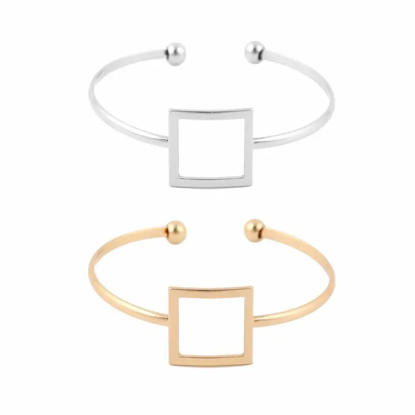 

1 PC Simple Women Girl Punk Rock Gold plated Cuff Bangle Wire Square Geometric Charm Open Cuff Bangles Bracelets