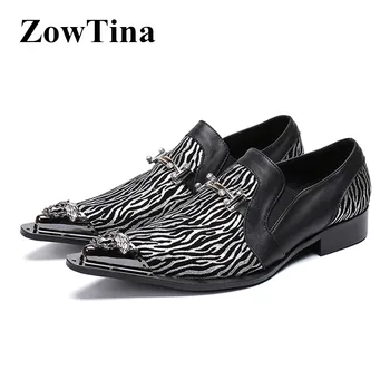 

Italy Design Striped Printing Men Formal Dress Shoes Pointed Toe Office Business Flats Brogues Plus Size 46 Mocassines Hombre
