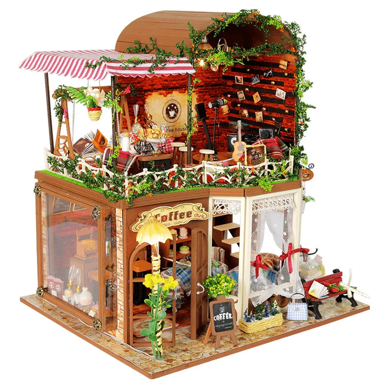 

DIY Dollhouse Model Wooden Miniature Doll Houses Assemble Kits Toy Doll House with Led Lights Furnitures House Toys for children