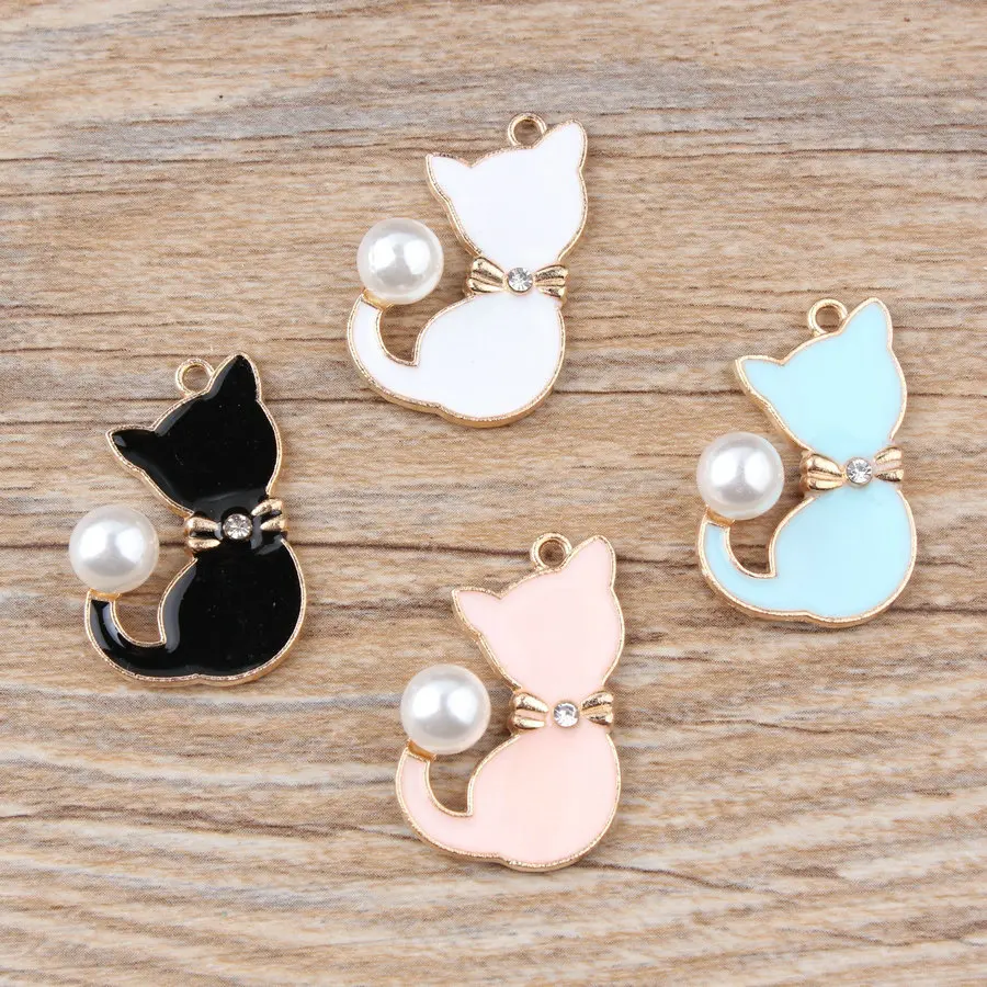 

Hot 5 pcs High Quality DIY Fashion Enamels Charms Gift Pearl Tail Cat Alloy Pendant Making Bracelet Necklace Jewelry Accessories