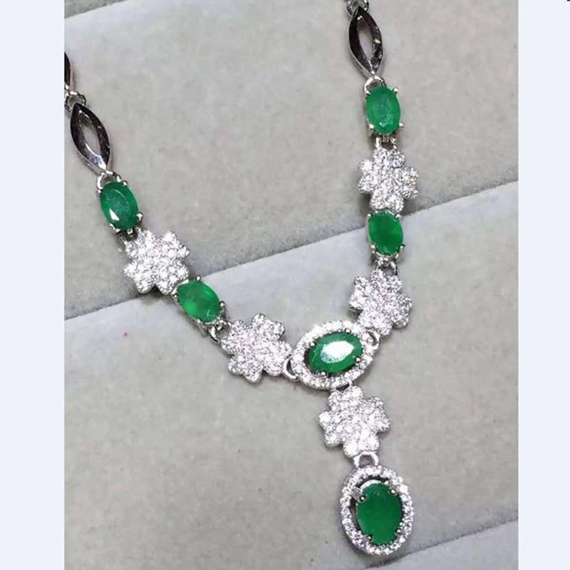 Collares Qi Xuan_Fashion jewelry_colombia Green Stone Fashion Necklaces_Solid Silve подвеска Necklaces_Factory прямые