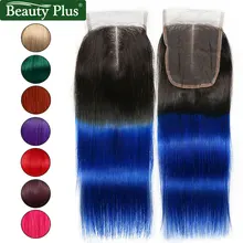 Тень-Закрытие синий Бразильский прямые волосы 4x4 синтетическое закрытие шнурка волос Красота плюс Remy человеческие волосы предварительно цветны