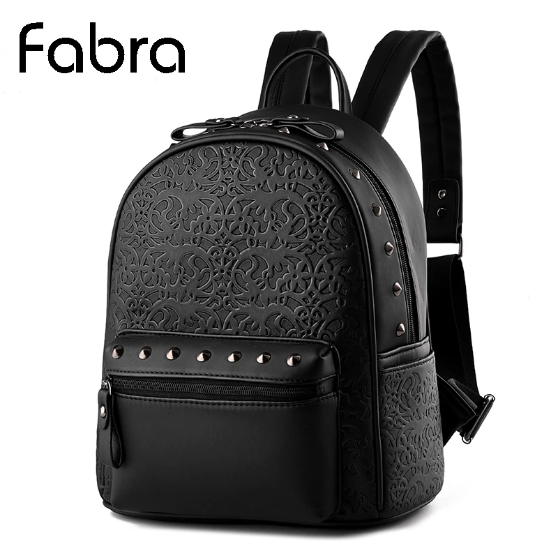 

Fabra New Nylon Women Backpack Fashion and Rivets Backpacks for Teenager Girls Black Casual Small Travel School Bag Hot