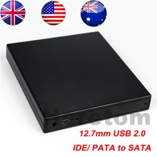 США/Великобритания/AU доставка 12,7 мм USB 2,0 Внешний DVD/cd-rom чехол, IDE/PATA на SATA Оптический Дисковод внешний корпус для DVD для ноутбука