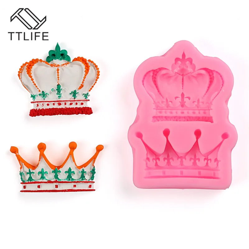 Best TTLIFE 3D King Queen Princess Crowns Silicone Mold Fondant Cake Cupcake Decorating Tools Sugarcraft Dessert Pastry Baking Moulds