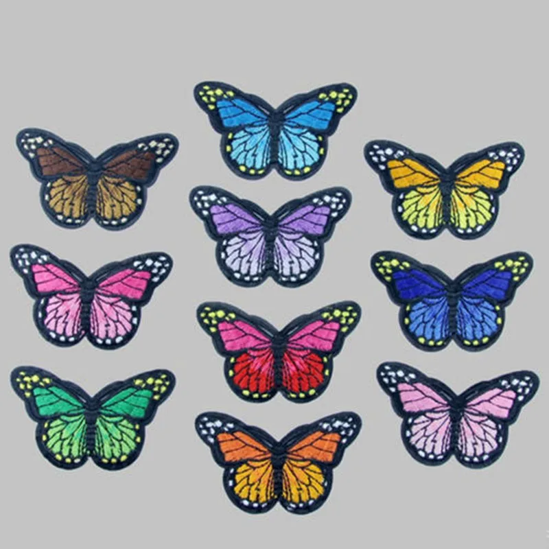 

New 10PCs mix On Patches For Clothing Multicolor Butterfly Embroidery Patch Appliques Badge Stickers For Clothes 7 *4.2 cm