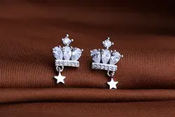 Распродажа ювелирные изделия европейских 925 пробы Серебряная Звезда Корона Серьги для пар Женские кристалла из австрийских Простой