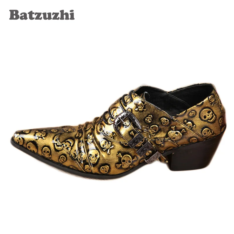 Fashion golden man shoes skulls pointed toe man leather shoes personality man's shoes, leisure Zapatos Hombre Gold/Black Fashion golden man shoes skulls pointed toe man leather shoes personality man's shoes, leisure Zapatos Hombre Gold/Black