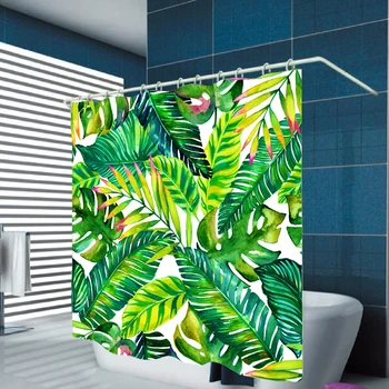 

Waterproof Polyester 3D Digital Print Green Leaf Hook Shower Curtain For Bathroom Shower Home Decoration 27
