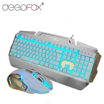 

DeepFox Adjustable 2400DPI Keyboard USB Wired Ergonomic Backlit Mechanical Feel Gaming Keyboard and Mouse Set With Metal Panel