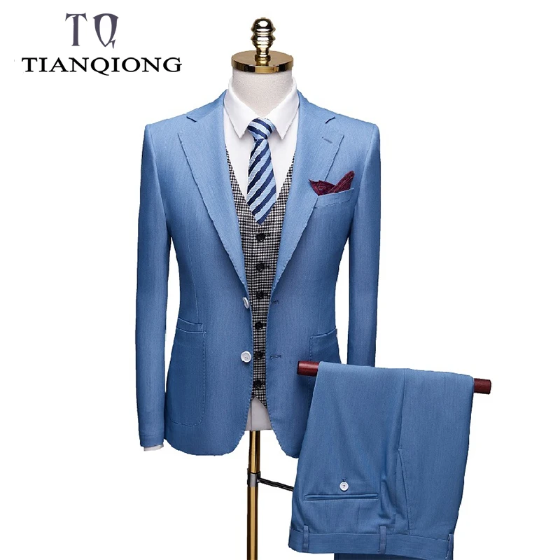 

TianQiong New Arrival Suits Men 2019 Sky Blue 3 Piece Wedding Suits for Men Slim Fit Boutique Business Formal Party Prom Suit