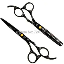 Professional 6 & 5.5 inch 440c steel hairdressing scissors shears set barber hair cutting thinning scissors hair scissors black