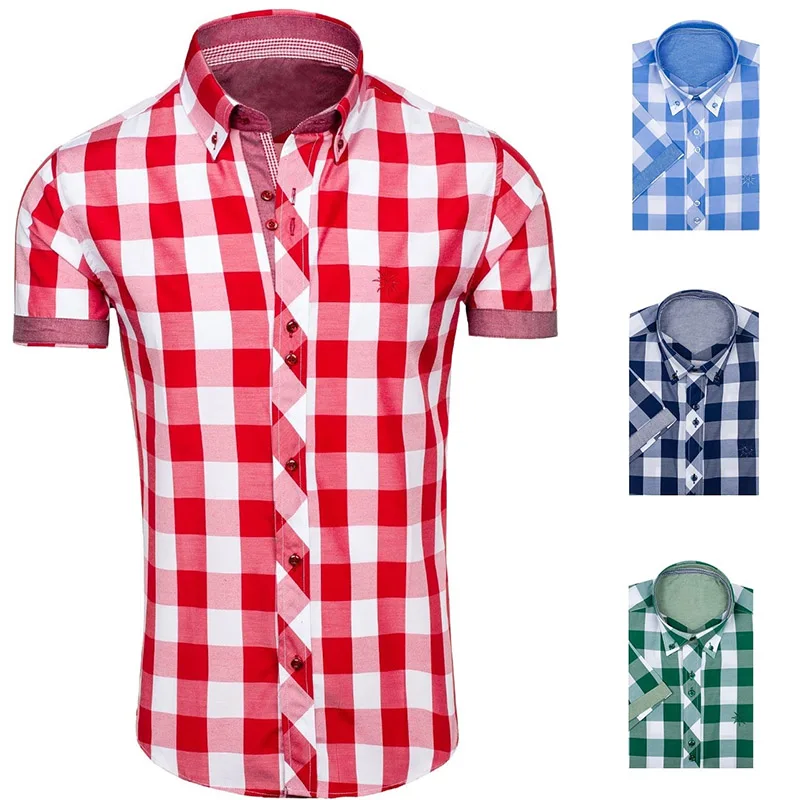 

Zogaa hot sale 2019 New Men's Fashion Smart Casual Cotton Short Sleeve Shirt Turn-down Collar Breathable Plaid Shirt