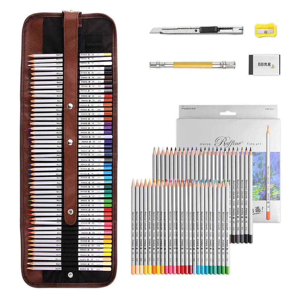 Günstige Marco Raffine Farbe Bleistift Zeichnung Kunst Liefert mit Roll UP Waschbar Leinwand Bleistift Tasche 48 72 Farbige Bleistifte Set