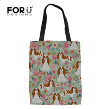 FORUDESIGNS кавалер король Шарль спаниель печать многоразовые хозяйственная сумка модная женская Хлопковая сумка повседневные многоразовые экосумки