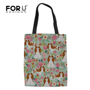 

FORUDESIGNS Cavalier King Charles Spaniel Printing Reusable Shopping Bag Fashion Women Cotton Bag Casual Shoulder Eco Tote Bag