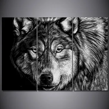 

3 Pieces Wolf Poster Black White Wall Art Canvas Pictures For Living Room Bedroom Home Decor Printed Canvas Paintings