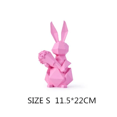Геометрический кролик с розой, украшение в виде животного, креативный подарок, смола, милые животные, домашний декор, лучший подарок на день Святого Валентина - Цвет: Pink S