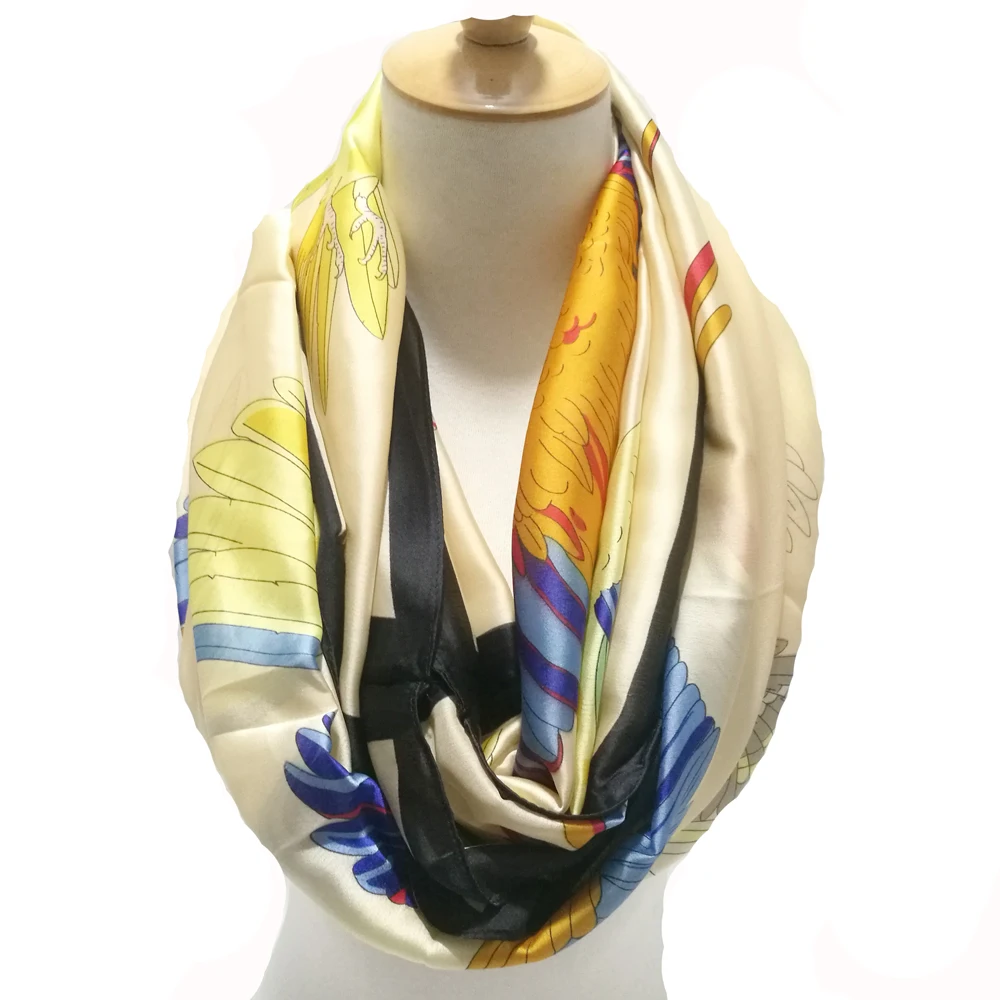 

Visual Axles Luxury Ring Scarves Women Brand Cute Birds Print Pure Silk Infinity Scarf Snood Foulard 2018