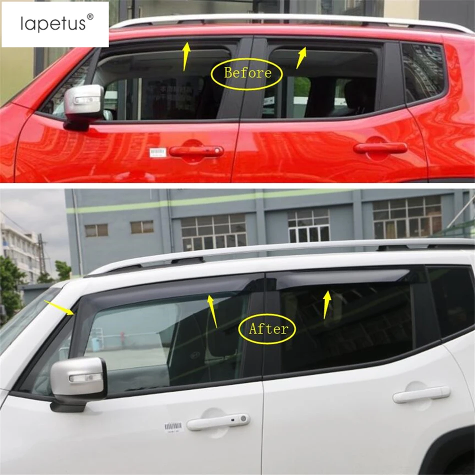 Lapetus Accessories For Jeep Renegade 2015 - 2020 Car Window Visors Awnings Wind Rain Sun Deflector Visor Guard Vent Covers Kit |