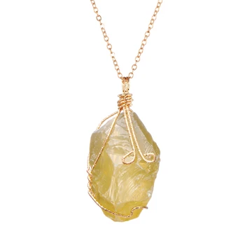 Необработанная руда кристалл ожерелье кулон каменный из натурального цитрина Neklace цепь Винтаж Бохо начальная ожерелье для женщин ювелирные изделия - Цвет камня: Yellow