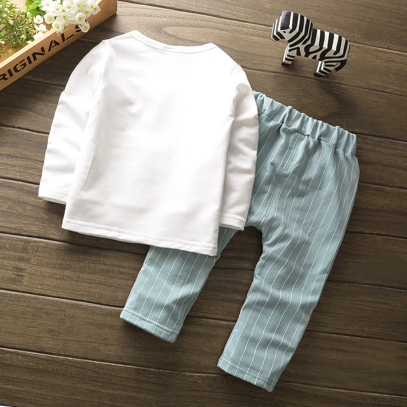 Комплект одежды для маленьких мальчиков, хлопковый костюм в полоску с длинными рукавами и галстуком+ штаны модная одежда для маленьких мальчиков комплект из 2 предметов для новорожденных