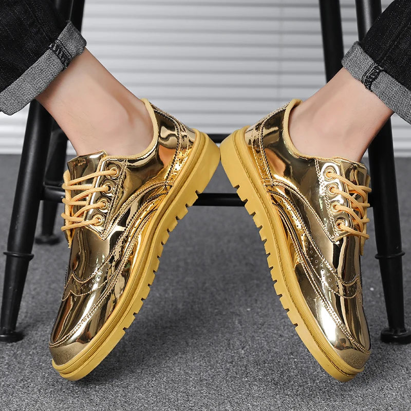 BomKinta/роскошная кожаная повседневная обувь с блестками; Мужская блестящая обувь для вождения; цвет золотой, серебряный; мокасины; большие размеры 46; мужская обувь
