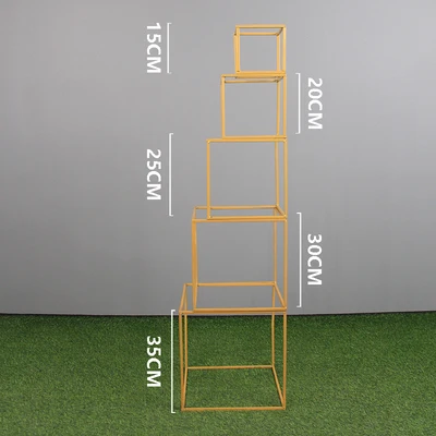 Свадебный дорожный свинец кованого железа Геометрическая рамка прямоугольное тело кованого железа цветок украшения сценический искусственный цветок реквизит - Цвет: B Gold 5 piece set