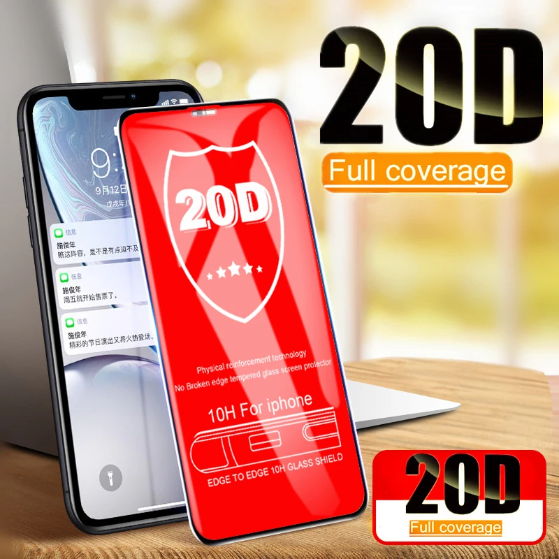 

20D Curved Edge Full Cover Protective Glass For iPhone 7 8 6 6S Plus Tempered Screen hard Protector For X XR XS Max Glass Film