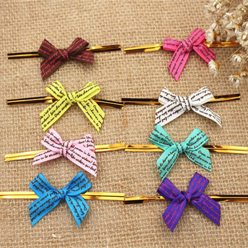 20pcs English design Bowknot Sealing wire Metallic Twist Tie biscuit bag clip for bread cake bakery packing