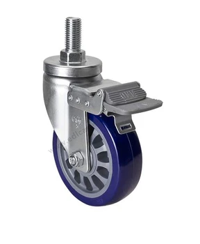 

1PC EDL Heavy Duty 5 Inch Casters Wheels 250Kg Polyurethane PU Wheels Castors Thread Screw Brake Locking Industrial for trolley