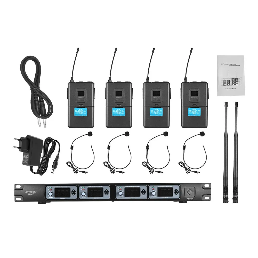 Ammoon 4T Профессиональный 4 канальный микрофон UHF беспроводная гарнитура