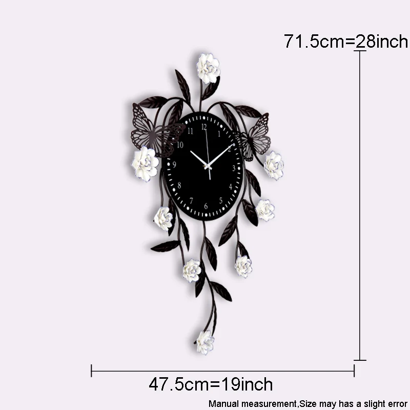  Creative Pastoral Style Ceramic Magnolia Flower Wall Clock Metal Craft Restaurant Living Room Bedro - 32898361280
