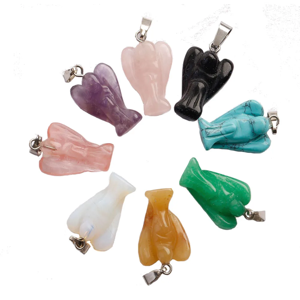 

Wholesale Fashion Angel Pendant Mixed Stone Carved Guardian Angel Statue Pendants for Jewelry Necklace Random Free Shipping
