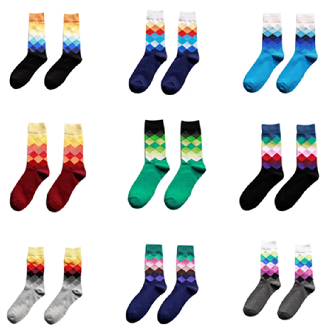 

New Man SocksCombed Cotton Colorful Funny Socks Novelty Stripes Gradient Diamond Lattice Cross Grid Colored Diamond Men's Socks