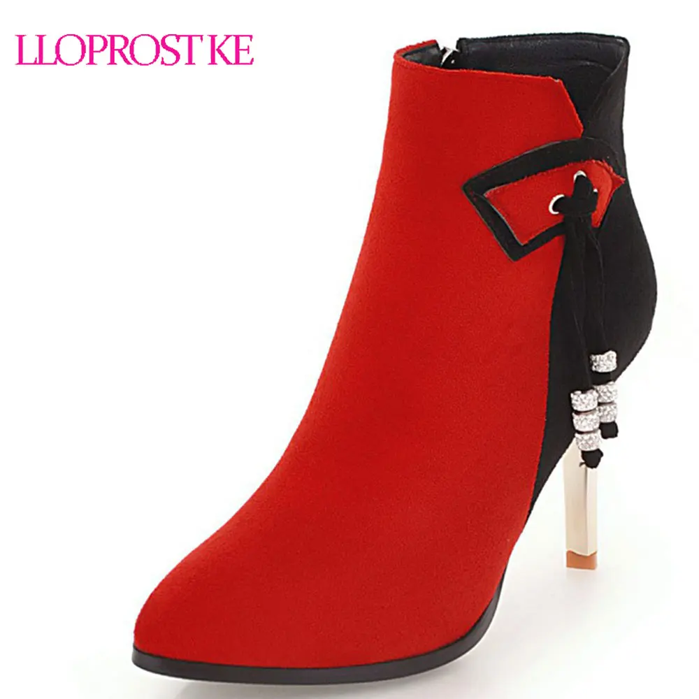 

Lloprost ke New Autumn Winter Fashion Ankle Boots Lady Sexy High Heels Bowtie Women Boots Stiletto Zip Pointed Toe Shoes D221