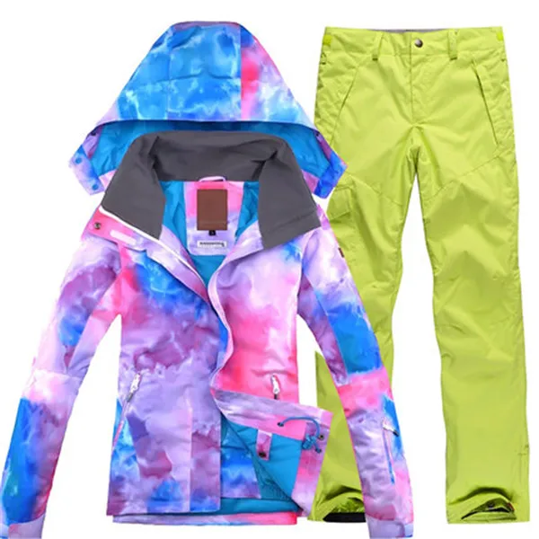 Женский лыжный костюм многоцветный сноуборд уличная спортивная одежда лыжная куртка+ брюки кемпинг езда супер теплый комплект одежды